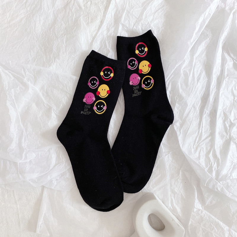 Ms Autumn And Winter Fashion Stamping Smiley Cartoon Socks In Tube Socks Cotton Socks Wild